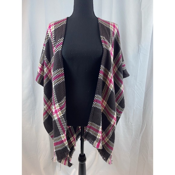 Loft Women's Size‎ XS Small Knit Plaid Wrap Shawl Fringe Detail - Picture 1 of 9